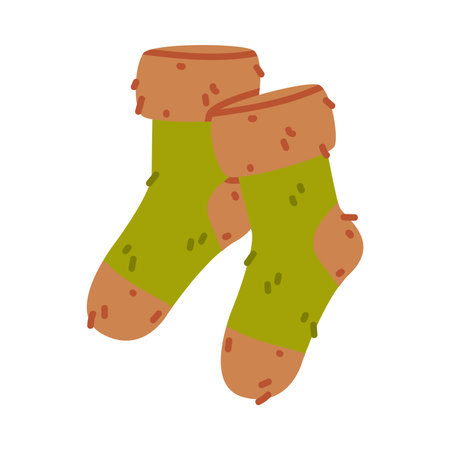 Green Socks Pair as Warm Autumn Clothes Vector Illustrationのイラスト素材
