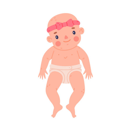 Cute Little Baby Girl or Infant Lying Vector Illustrationのイラスト素材