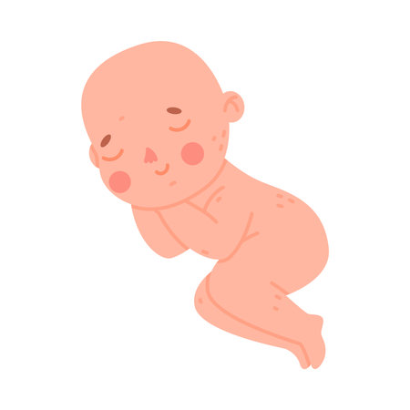 Cute Little Naked Baby or Infant Sleep Vector Illustrationのイラスト素材