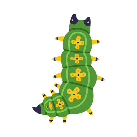 Bright Green Caterpillar as Larval Stage of Insect Crawling and Creeping Vector Illustrationのイラスト素材