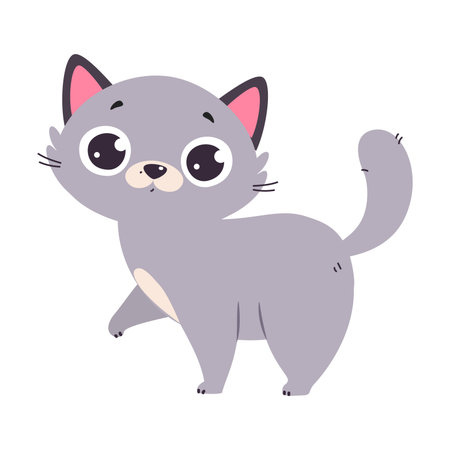 Funny Grey Cat with Cute Snout as Domestic Pet Walking Vector Illustrationのイラスト素材