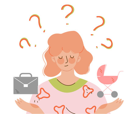Woman Character Make Choice Choosing Between Two Options Vector Illustrationのイラスト素材