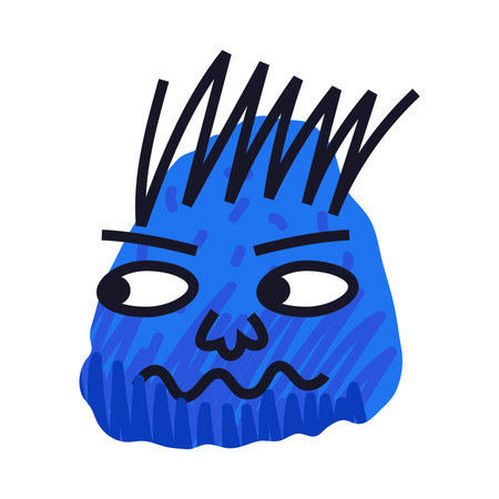 Abstract Comic Blue Face Show Emotion of Suspicion Vector Illustrationのイラスト素材