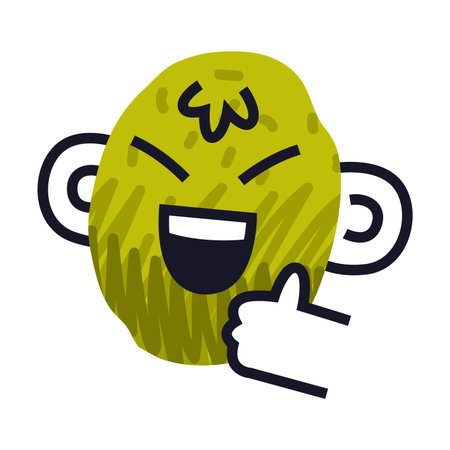 Abstract Comic Green Face Show Emotion Laugh with Thumb Up Vector Illustrationのイラスト素材