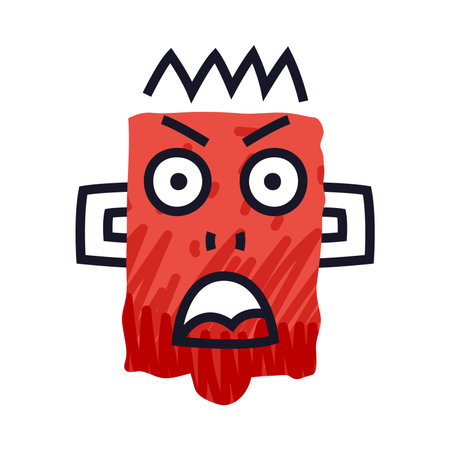 Abstract Comic Red Face Show Emotion Frowning Vector Illustrationのイラスト素材