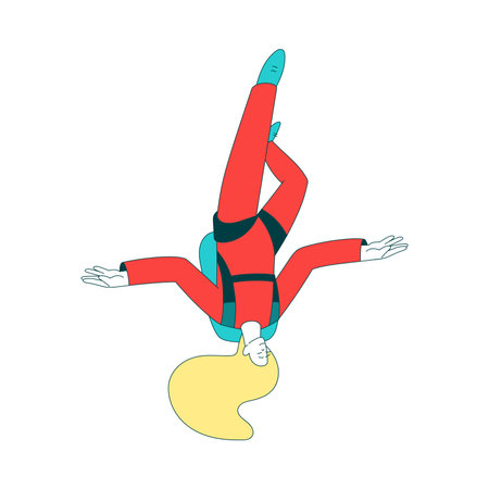 Air Sport with Woman Character Parachuting and Skydiving Freefall and Doing Stunts Vector Illustrationのイラスト素材