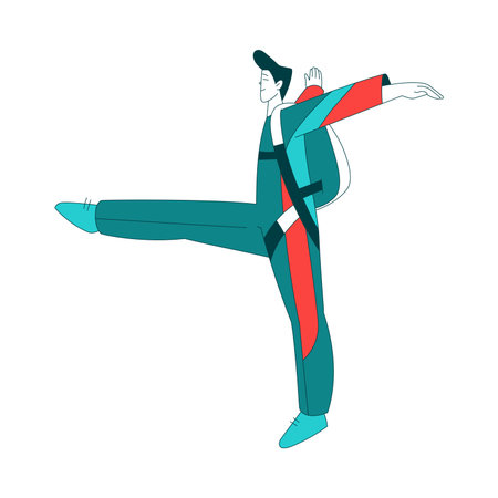 Air Sport with Man Character Parachuting and Skydiving Freefall and Doing Stunts Vector Illustrationのイラスト素材