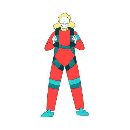 Air Sport with Woman Character Standing Wear Goggles and Parachute Bag Vector Illustrationのイラスト素材