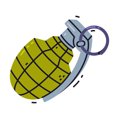 Green Grenade as Explosive Weapon Thrown by Hand Vector Illustrationのイラスト素材