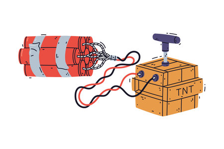 Dynamite Red Stick Sheaf as Explosive and Reactive Substance for Explosion Vector Illustrationのイラスト素材