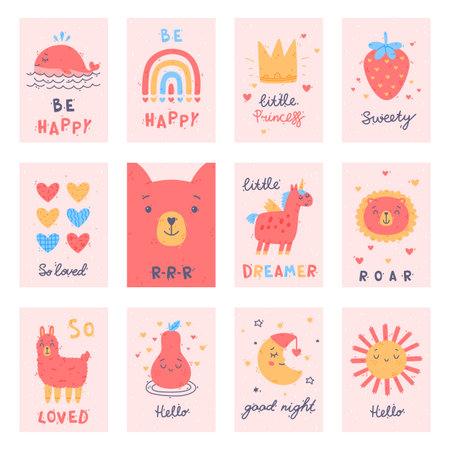 Cute Kids Poster and Nursery Print Design Vector Setのイラスト素材