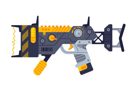 Fantastic Weapon and Raygun as Destructive Energy Gun Vector Illustrationのイラスト素材