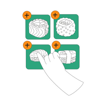 Food Delivery Order with Hand Choose Sushi Vector Illustrationのイラスト素材