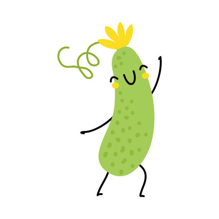Funny Cucumber Vegetable Character with Cute Smiling Face Vector Illustrationのイラスト素材