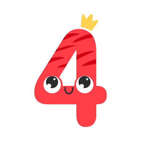 Funny Red Number Four or Numeral with Eye Vector Illustrationのイラスト素材