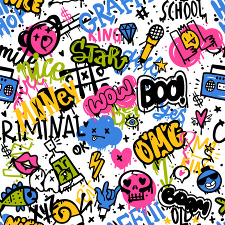 Graffiti Elements Seamless Pattern as Street Wall Painting Art Vector Templateのイラスト素材