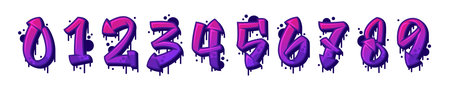 Graffiti Number and Purple Bold Numeral Vector Setのイラスト素材