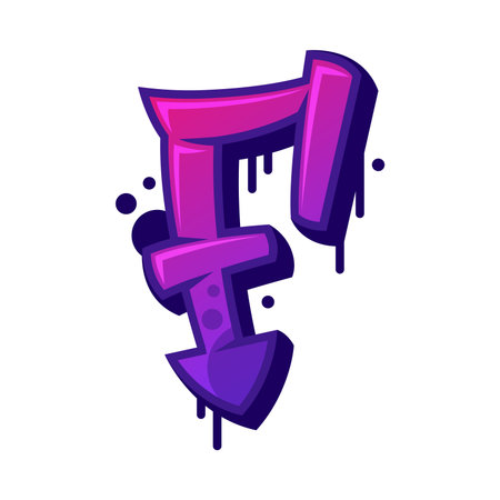 Graffiti Alphabet Purple Font and Uppercase Letter F Vector Illustrationのイラスト素材