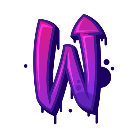 Graffiti Alphabet Purple Font and Uppercase Letter W Vector Illustrationのイラスト素材