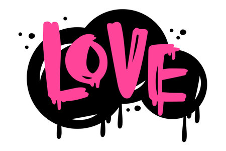 Bright Pink Graffiti Love Inscription as Street Wall Painting Art Vector Illustrationのイラスト素材