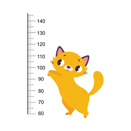 Growth Ruler with Cute Cat Animal at Kids Height Meter Vector Illustrationのイラスト素材