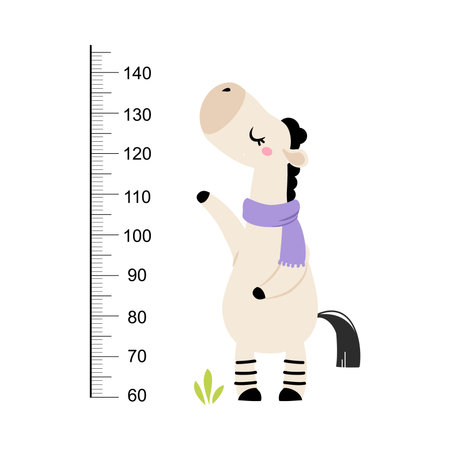 Growth Ruler with Cute Zebra Animal at Kids Height Meter Vector Illustrationのイラスト素材