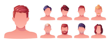 Man Hairstyles Stylish Types with Head and Neck Portrait Vector Setのイラスト素材