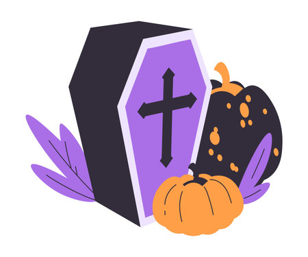 Pumpkin and Tomb as Halloween Trick or Treat Night Party Element Vector Illustrationのイラスト素材