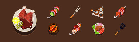 Game Food Icon and Nutrition Element Vector Setのイラスト素材