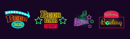 Bright Night Banner and Advertising Signboard Vector Setのイラスト素材