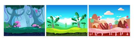 Mobile Game Horizontal Backgrounds and Scenery Vector Setのイラスト素材