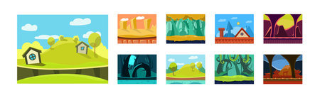 Mobile Game Horizontal Backgrounds and Scenery Vector Setのイラスト素材