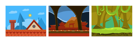 Mobile Game Horizontal Backgrounds and Scenery Vector Setのイラスト素材
