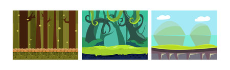 Mobile Game Horizontal Backgrounds and Scenery Vector Setのイラスト素材