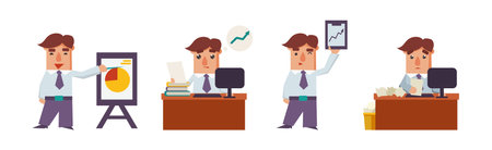 Office Worker Man Character in Formal Suit Vector Setのイラスト素材