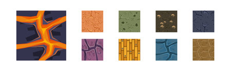 Game Ground Pattern and Land Top View Texture Vector Setのイラスト素材