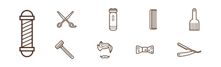 Line Barbershop and Hairdressing Icons and Object Vector Setのイラスト素材