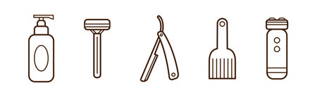 Line Barbershop and Hairdressing Icons and Object Vector Setのイラスト素材