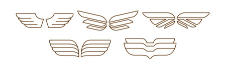 Linear Wings Pair Symmetrical Icon Isolated on White Background Vector Set