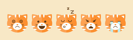 Funny Ginger Cat Muzzle or Face with Different Emotion Vector Setのイラスト素材