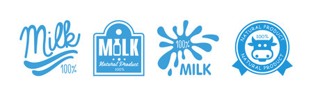 Blue Milk Label and Badge Design Vector Setのイラスト素材