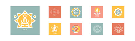Yoga Studio Logo and Emblem for Fitness Center Vector Setのイラスト素材
