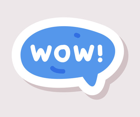 Wow Sticker Design with Speech Bubble and Positive Exclamation Vector Illustrationのイラスト素材