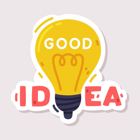 Good Idea Sticker Design with Lightbulb and Positive Saying Vector Illustrationのイラスト素材