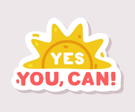 Positive Sticker Design with Sun and Saying Vector Illustrationのイラスト素材