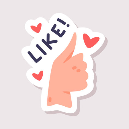 Like Positive Sticker Design with Hand Thumb Up and Saying Vector Illustration