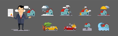 Insurance Case and Risk Security Against Unpleasant Incidents Vector Setのイラスト素材