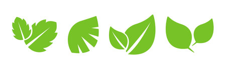 Green Leaf Icons as Nature and Foliage Element Vector Setのイラスト素材