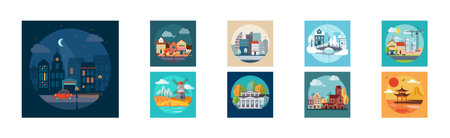 Different Landscape and Scene View Icon Vector Setのイラスト素材