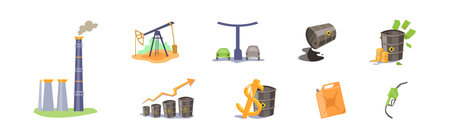 Oil Petroleum Industry as Extraction and Refining of Fuel Vector Setのイラスト素材